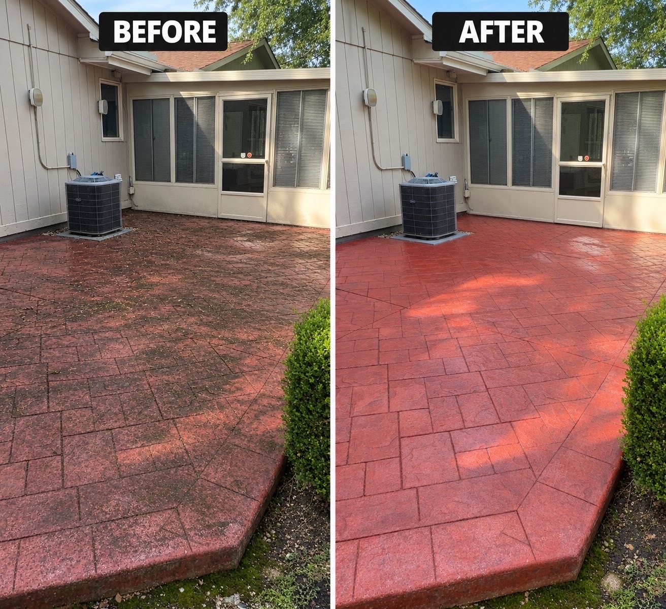 Before and after a Bright & Right patio cleaning project